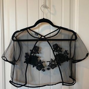 Embroidered sheer black crop top
